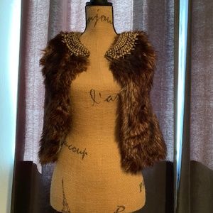 Women's Faux Fur Vest with Beaded Collar